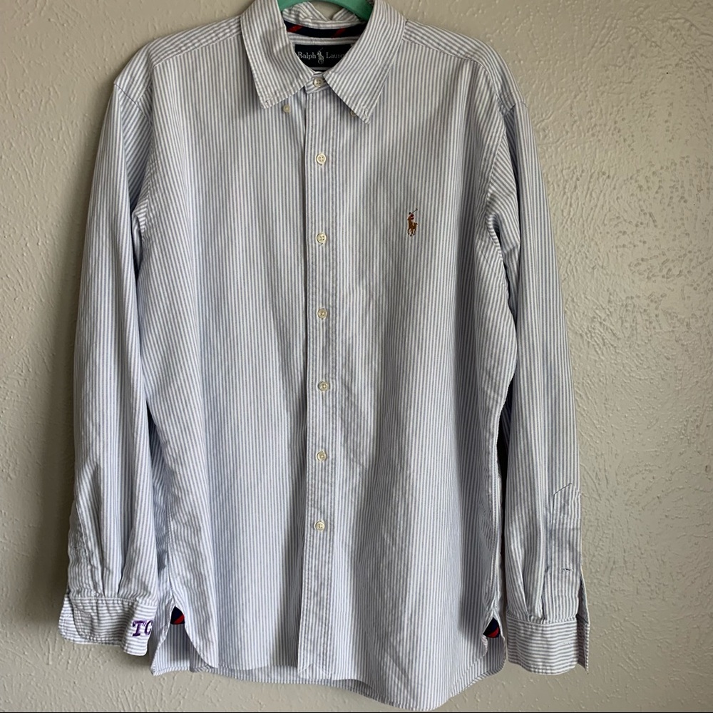 Ralph Lauren Classic Fit Vintage Stripped Polo Button Up Shirt TCU Polo Logo